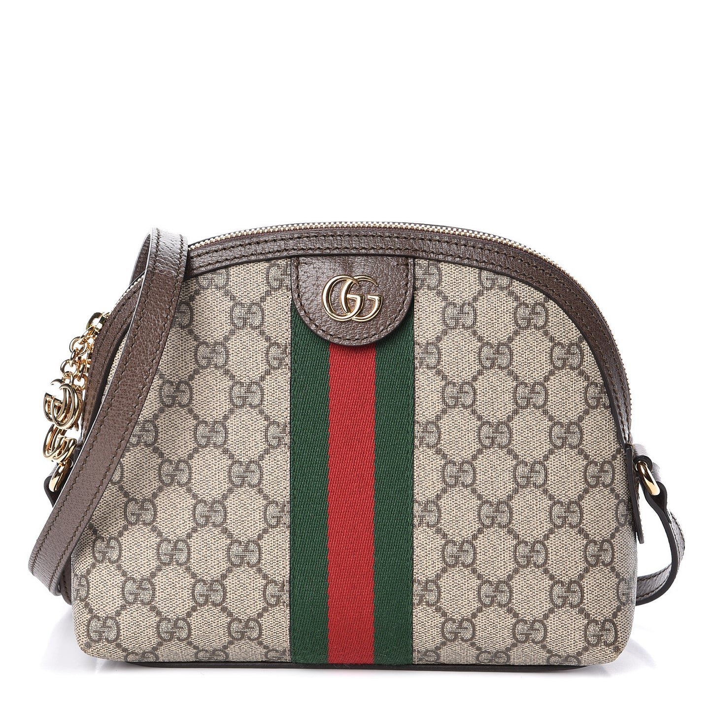 GG Supreme Monogram Textured Dollar Calfskin Web Small Ophidia Dome Shoulder Bag Beige Ebony New Acero