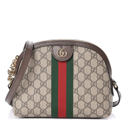 Gucci GG Supreme Monogram Textured Dollar Calfskin Web Small Ophidia Dome Shoulder Bag Beige Ebony New Acero 1 of 10