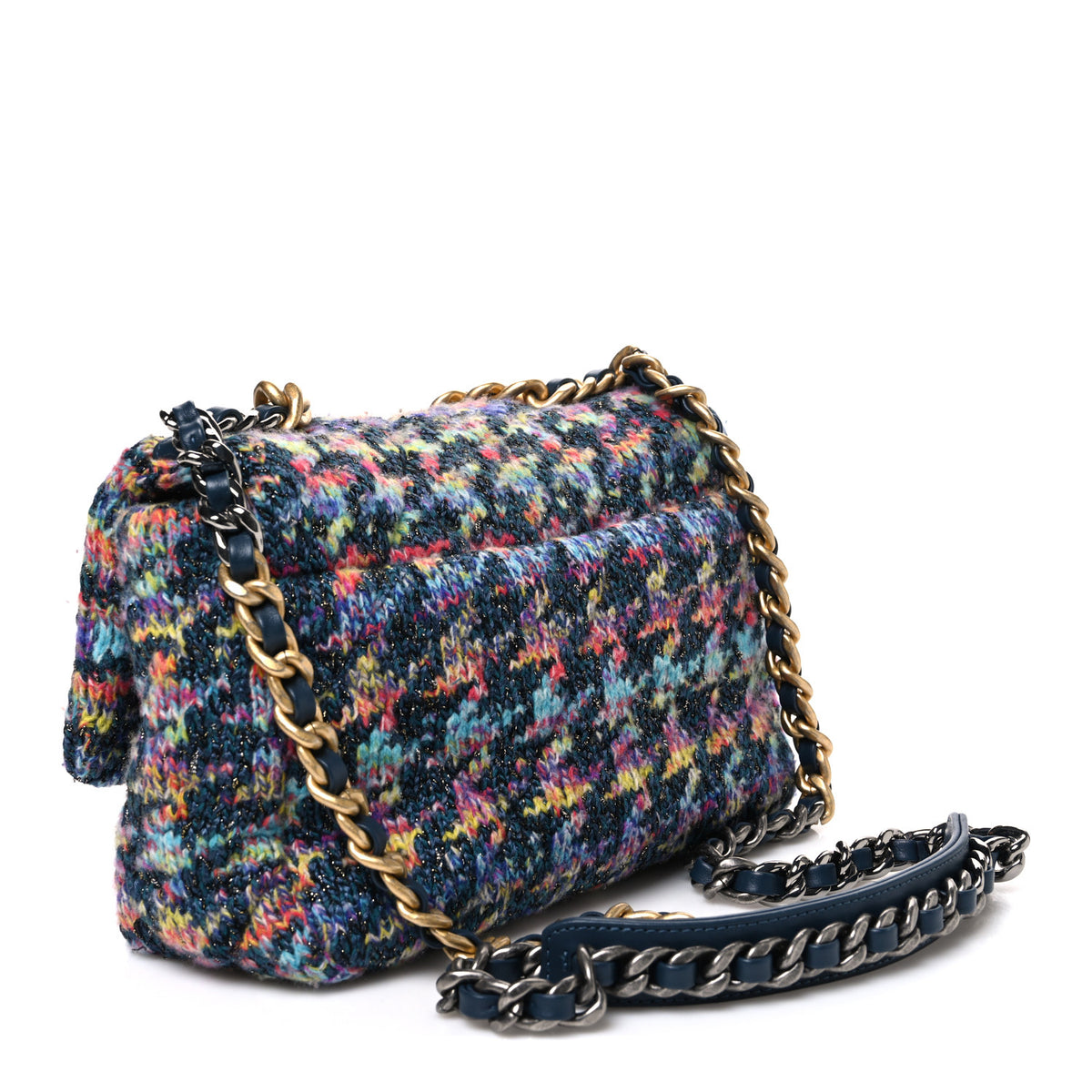 Chanel Tweed Quilted Medium Chanel 19 Flap Dark Multicolor 3 of 11