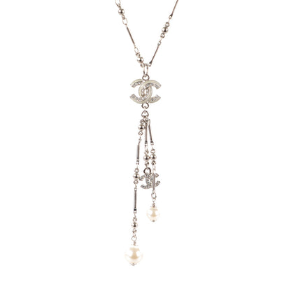 Chanel Crystal CC Pearl Lariat Necklace Silver 4 of 4