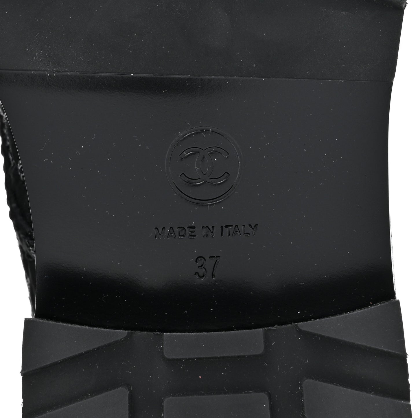 Grosgrain Tweed Pearl CC Combat Short Boots 37 Black