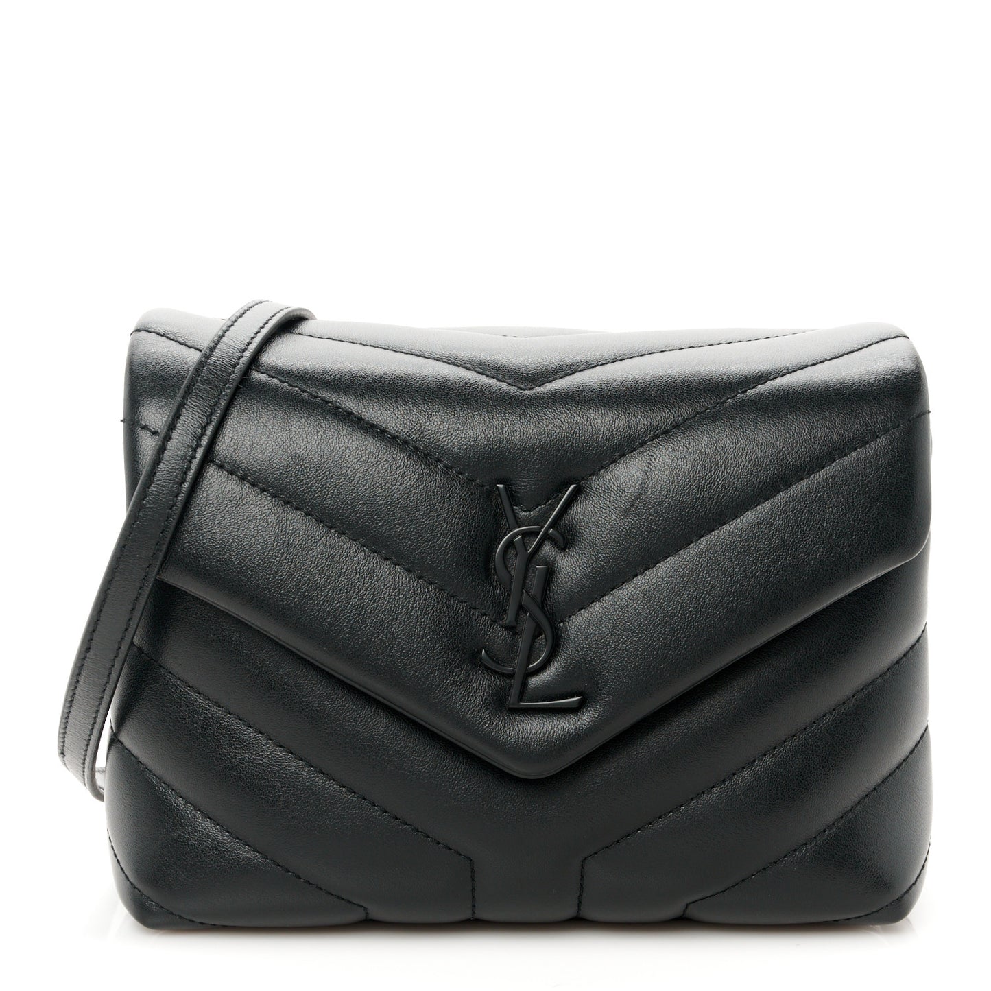 Calfskin Y Quilted Monogram Monochrome Toy Loulou Crossbody Bag Black