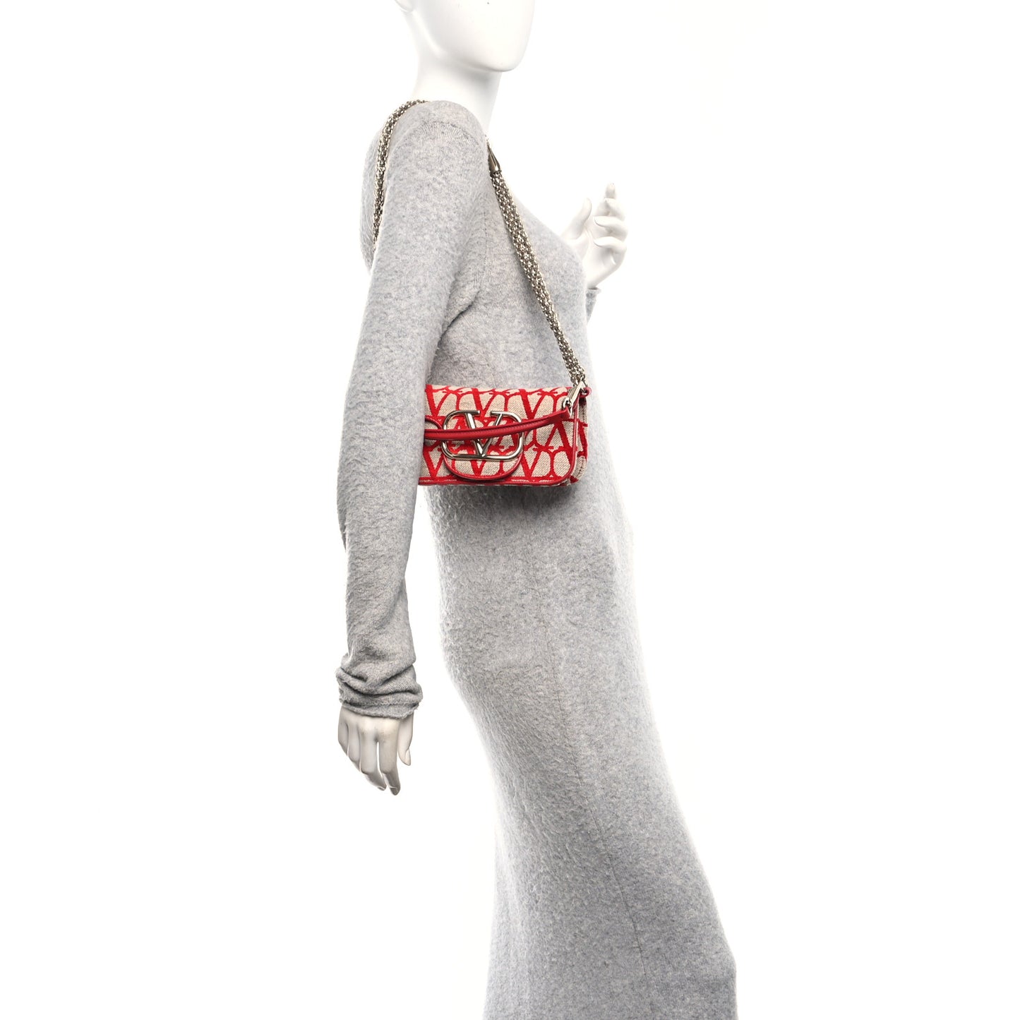 Toile Iconographe Goatskin Vlogo Small Loco Shoulder Bag Natural Rosso Valentino