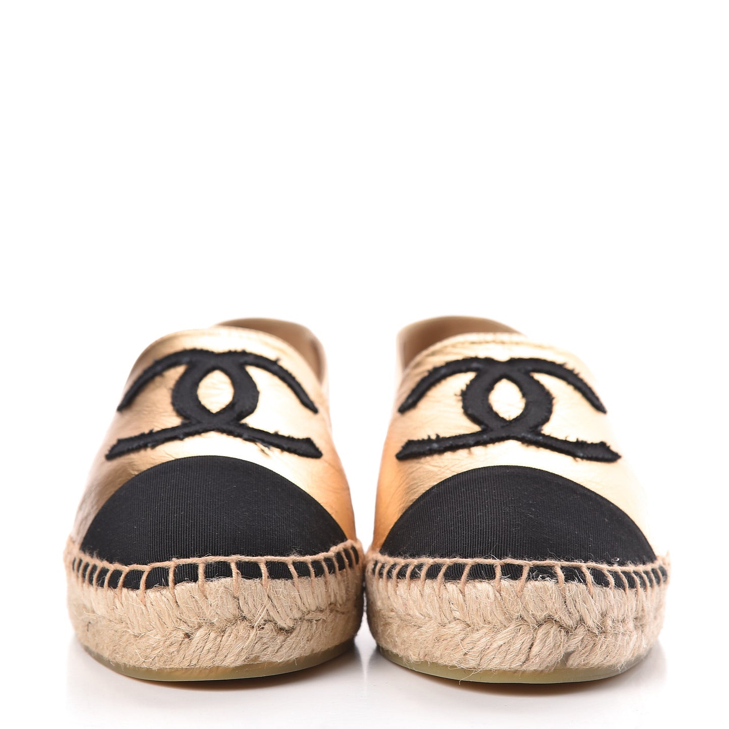 Laminated Lambskin Grosgrain CC Espadrilles 36 Gold Black