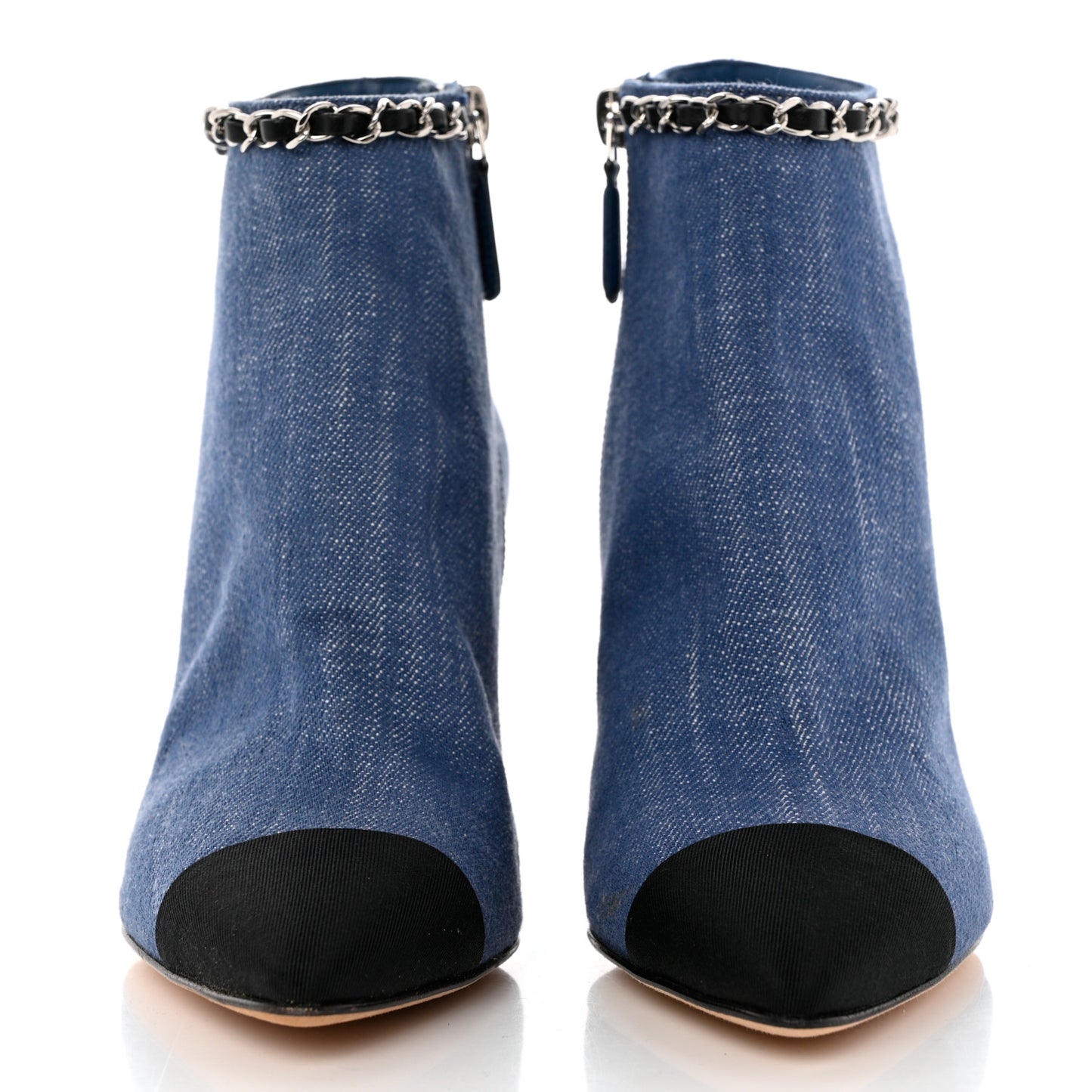 Denim Grosgrain Cap Toe Short Boots 35 Blue