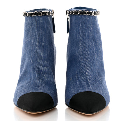 Chanel Denim Grosgrain Cap Toe Short Boots 35 Blue 2 of 9