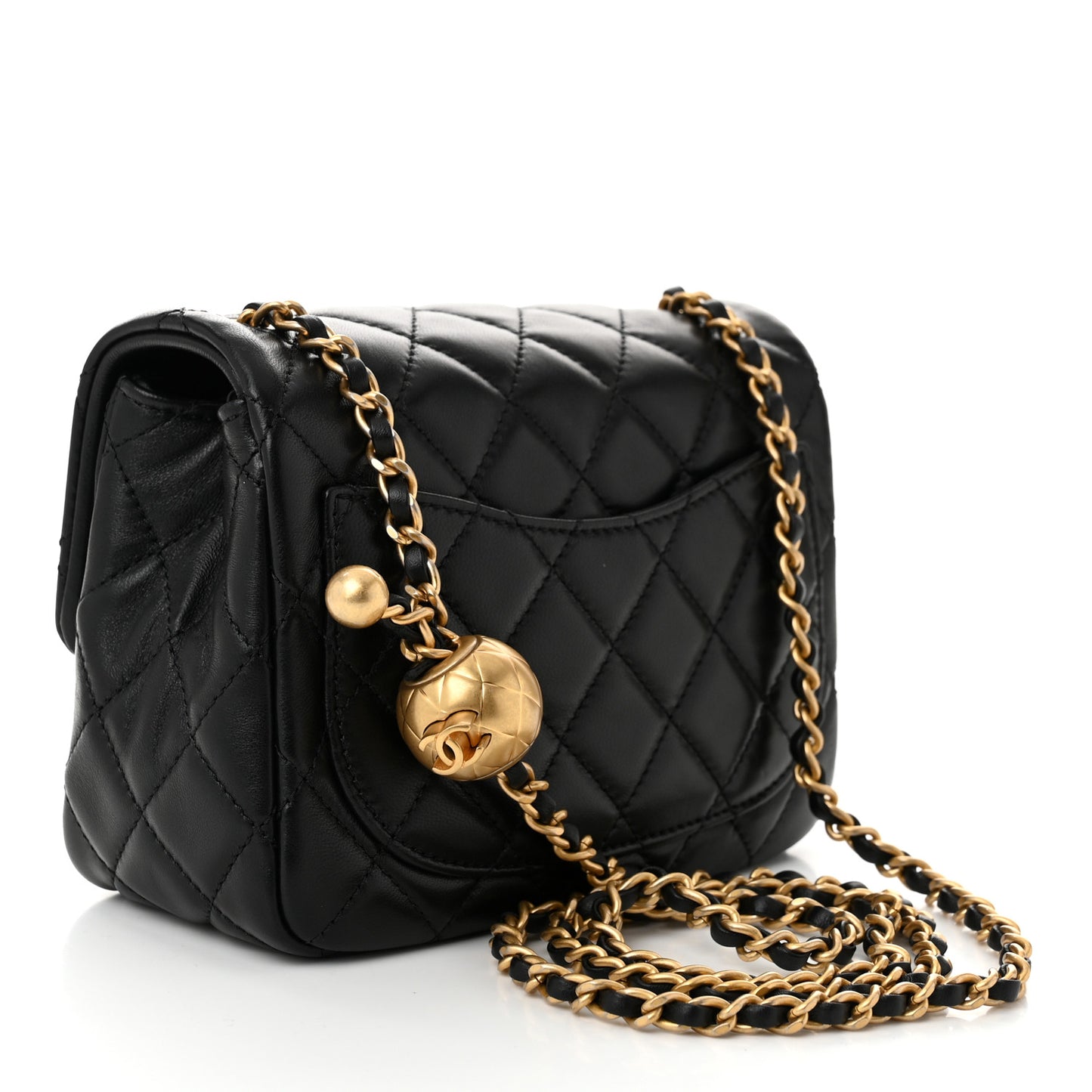 Lambskin Quilted Mini Pearl Crush Flap Black