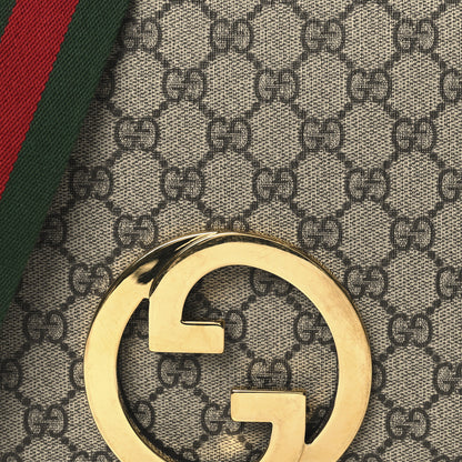 Gucci GG Supreme Monogram Textured Dollar Calfskin Web Medium Blondie Top Handle Shoulder Flap Bag Beige Ebony New Acero 8 of 10