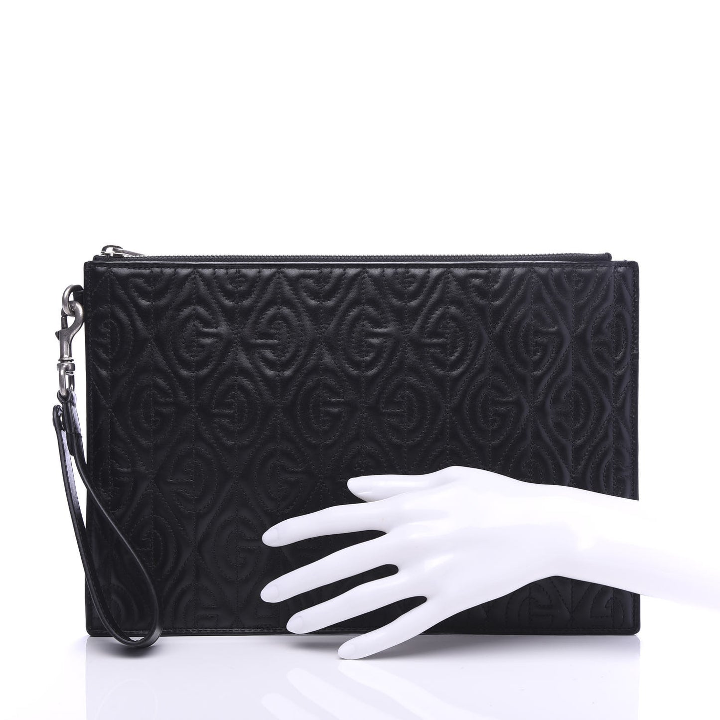 Calfskin G Rhombus Quilted Documents Holder Black