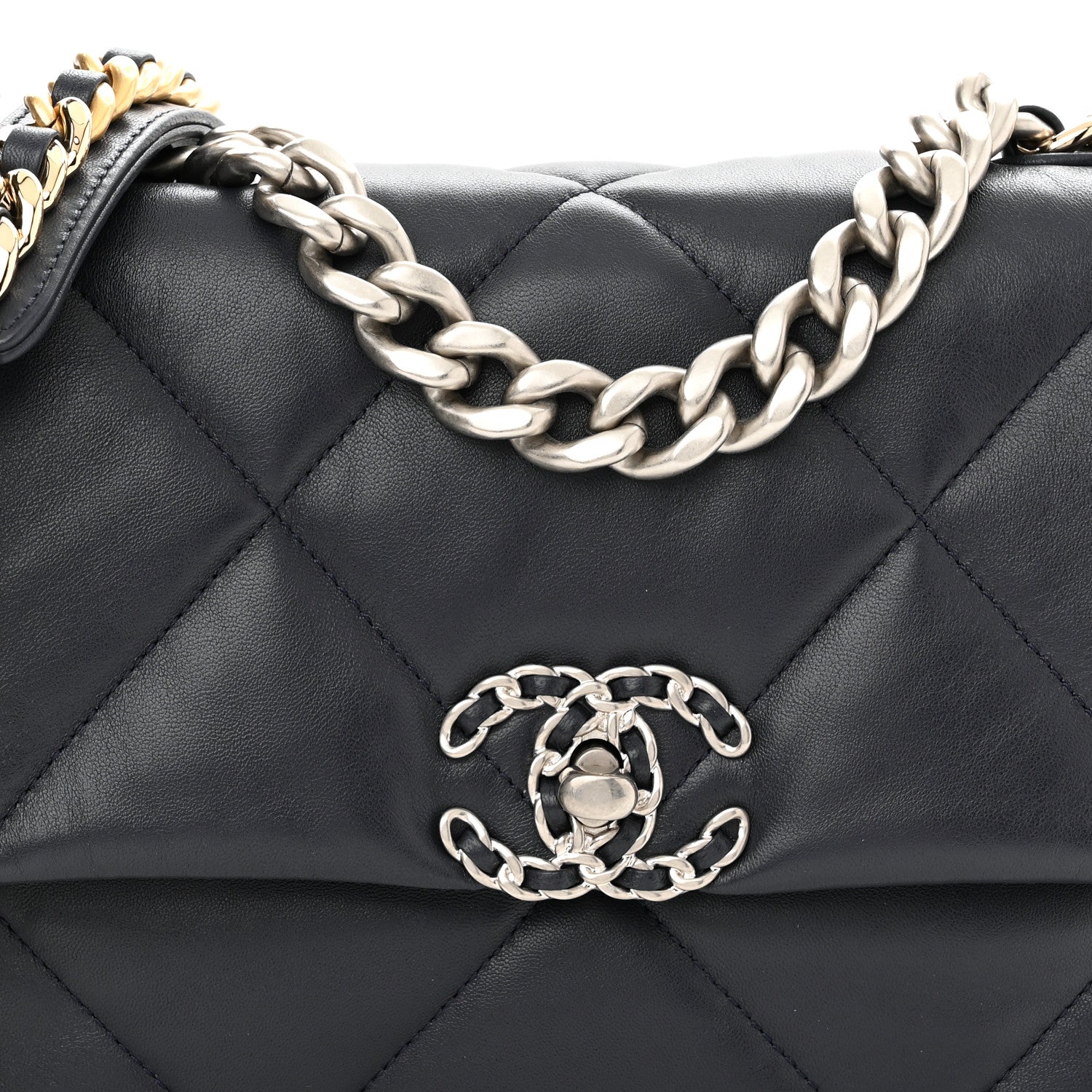 Chanel Goatskin Quilted Medium Chanel 19 Flap Navy Blue 8 of 10