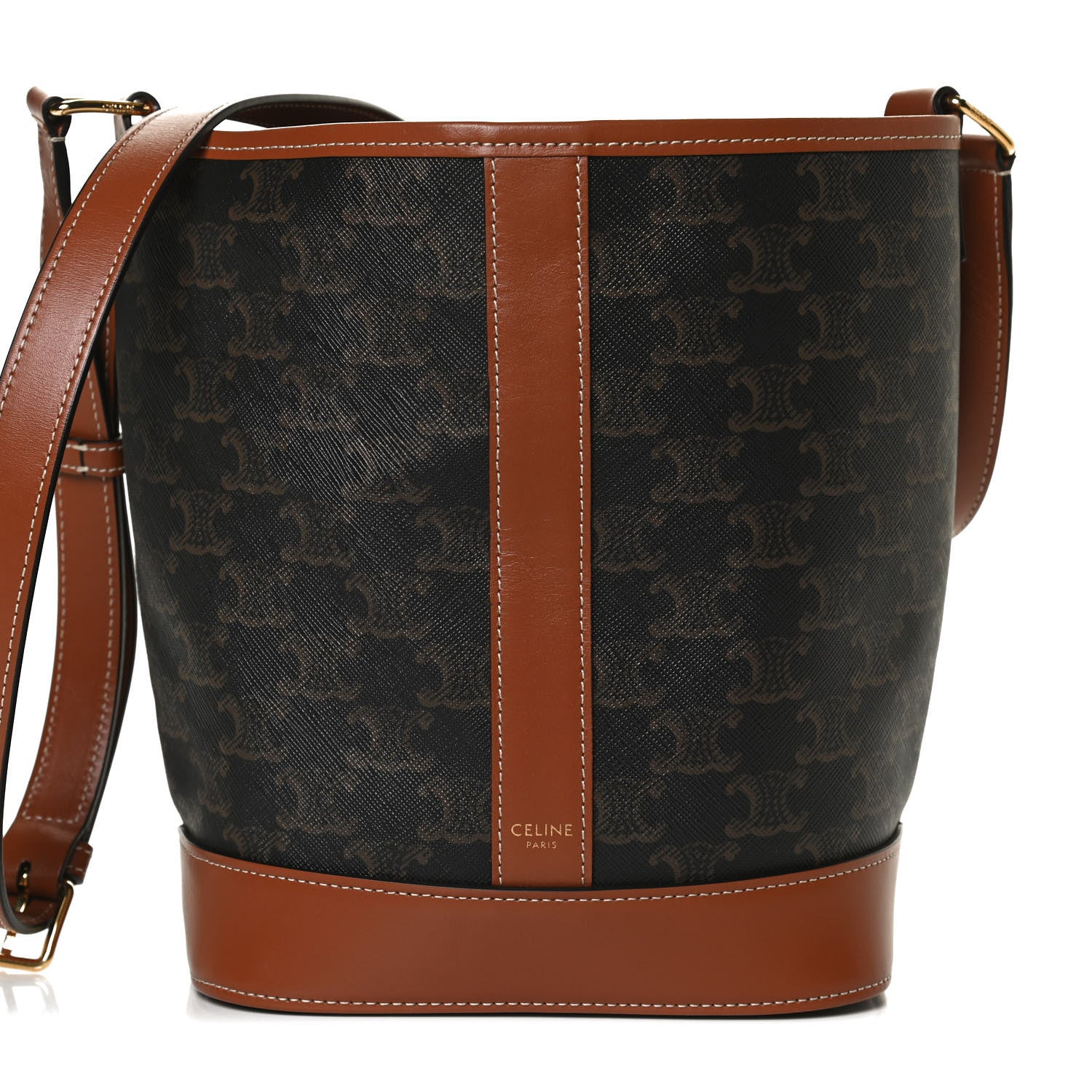 Celine Triomphe Canvas Calfskin Small Bucket Bag Tan 9 of 13