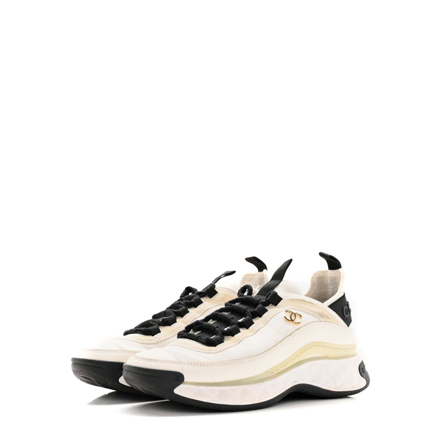 Chanel Velvet Calfskin Mixed Fibers CC Sneakers 36 Ivory Black 3 of 22