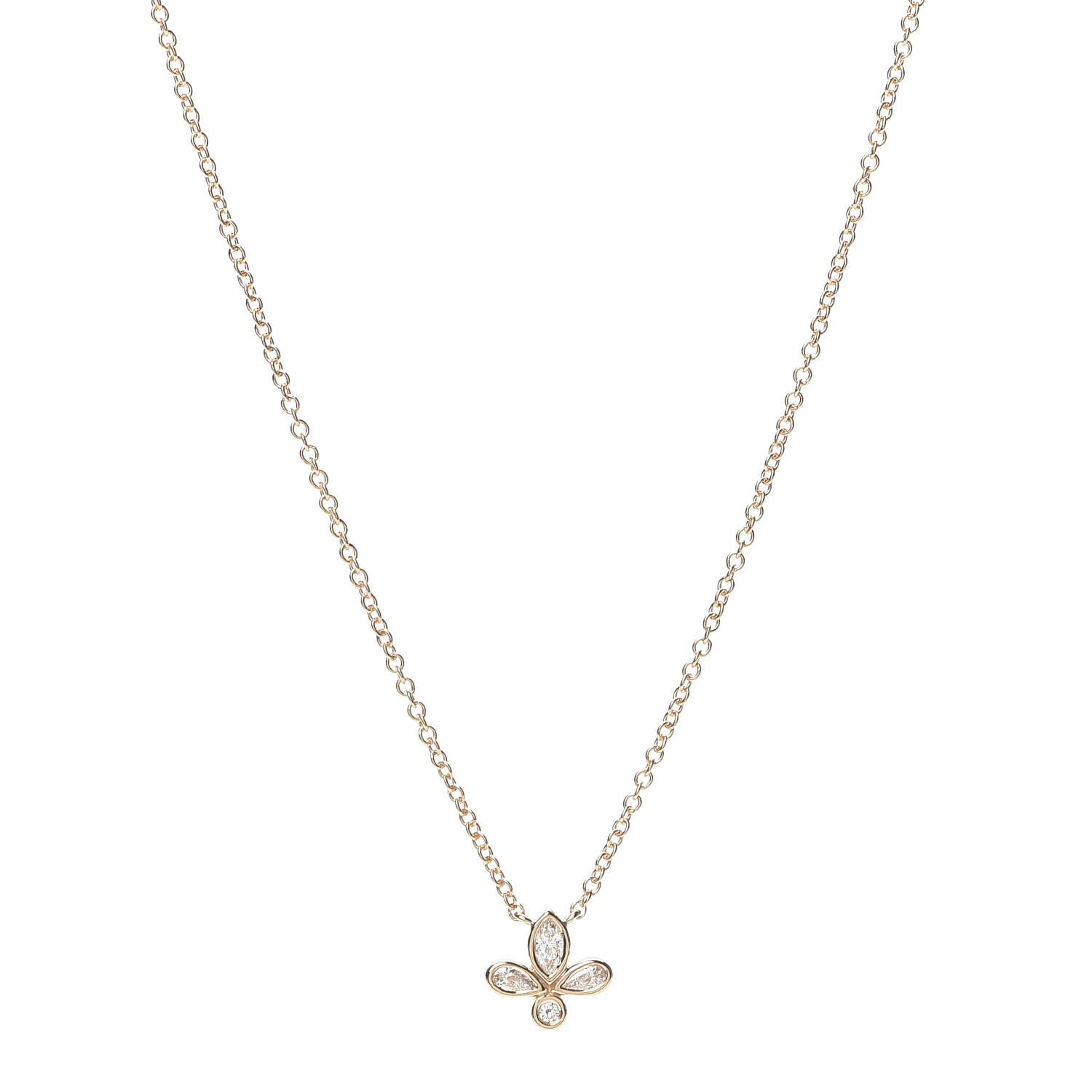 Tiffany 18K Rose Gold Diamond Fleur de Lis Pendant Necklace 1 of 5