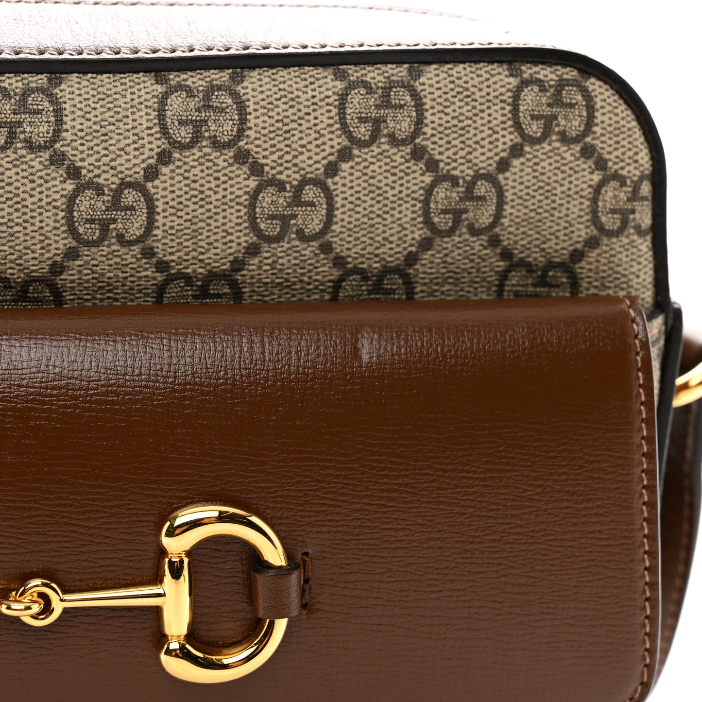 GG Supreme Monogram Small Horsebit 1955 Shoulder Bag Beige Brown Sugar