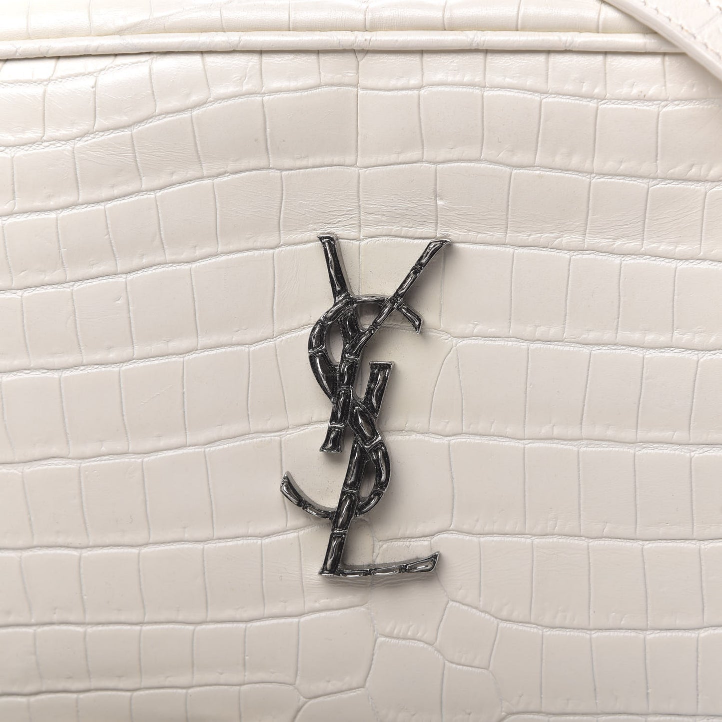 Calfskin Crocodile Embossed Monogram Lou Camera Bag White