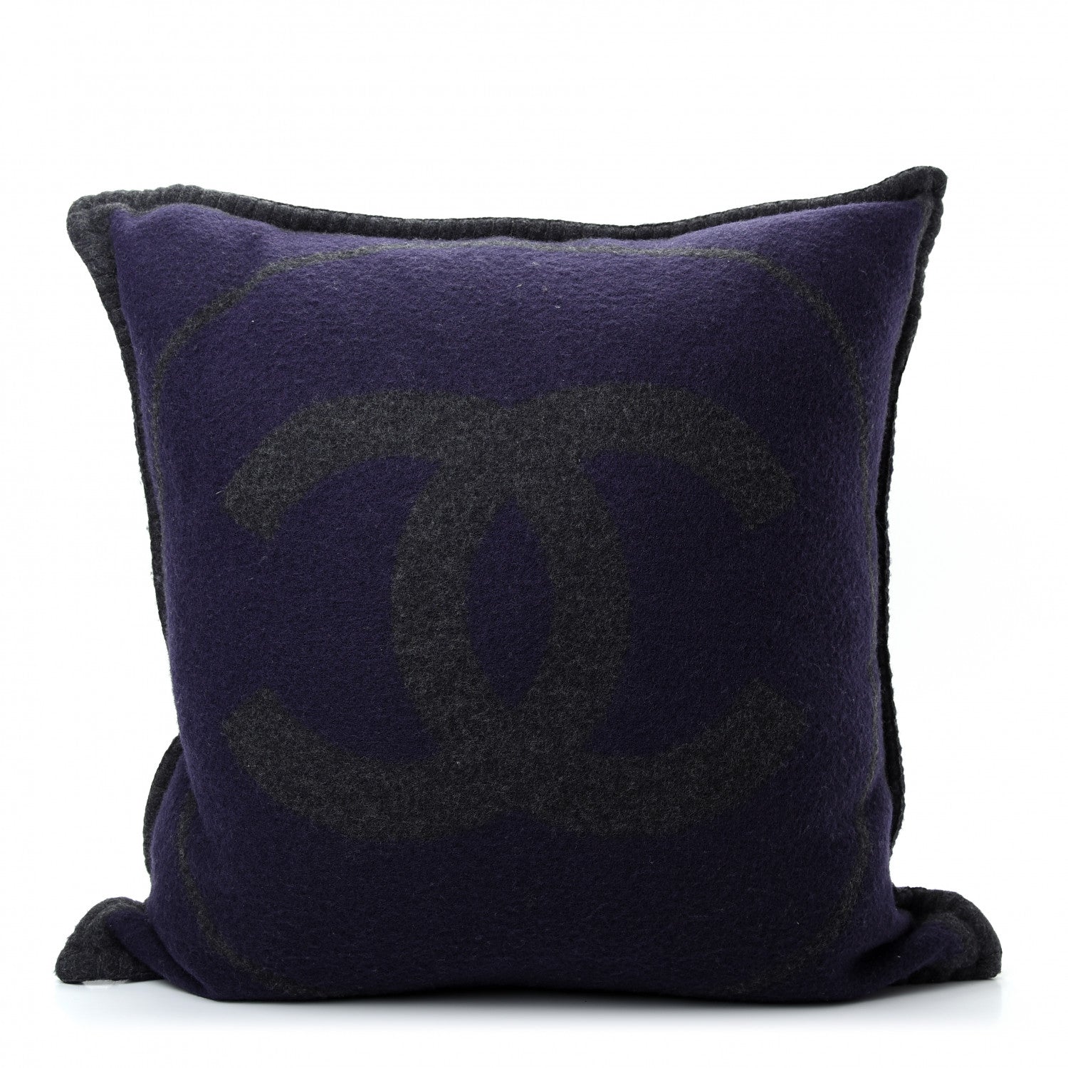 Chanel Merino Wool Cashmere CC Pillow Navy Grey 1 of 3
