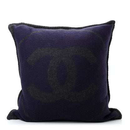 Chanel Merino Wool Cashmere CC Pillow Navy Grey 1 of 3