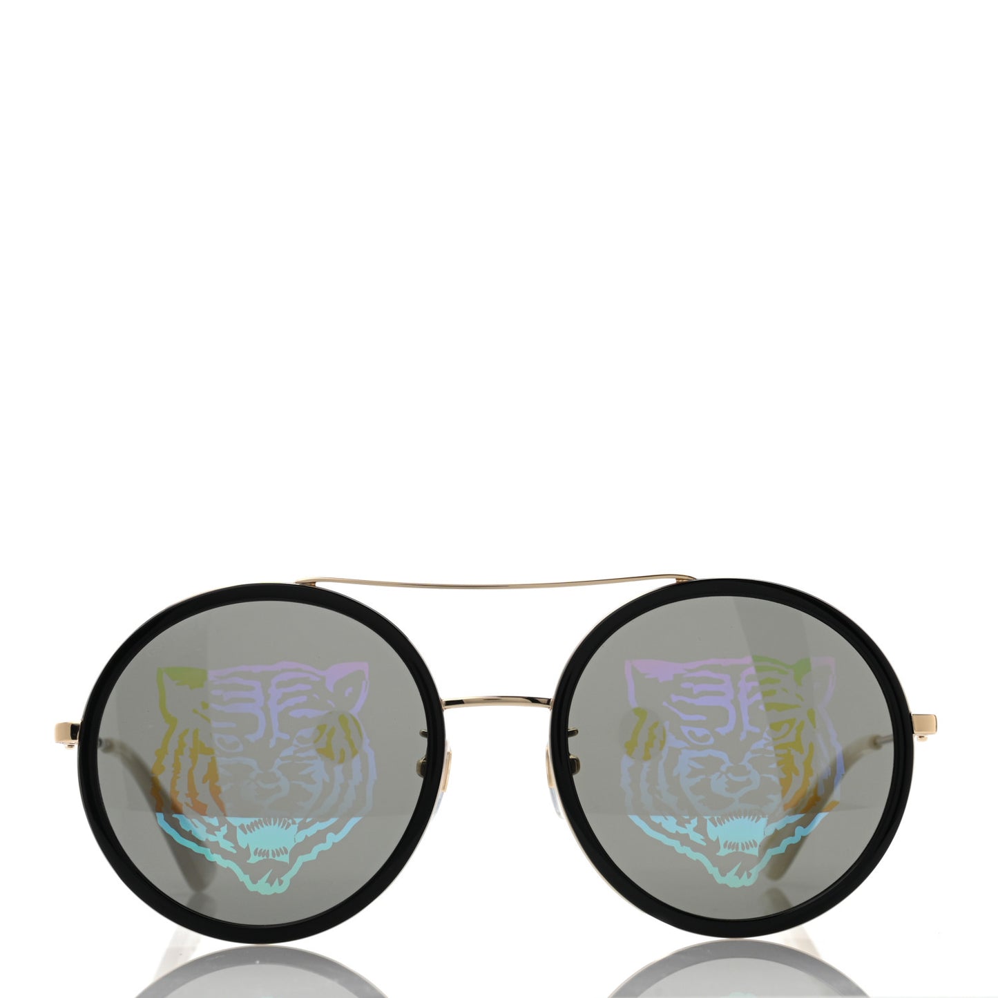 Metal Round Frame Tiger Print Sunglasses GG0061S Gold