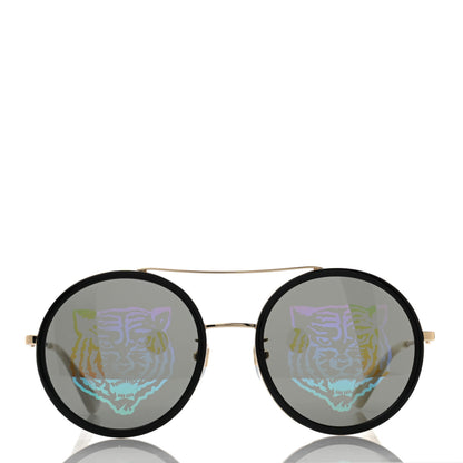 Gucci Metal Round Frame Tiger Print Sunglasses GG0061S Gold 2 of 10