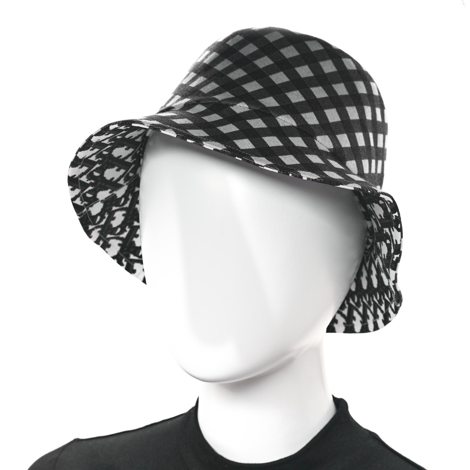 Christian Dior Gingham Reversible Teddy-D Brim Bucket Hat 57 Black White 14 of 14