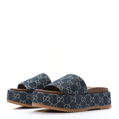 Gucci New Denim GG Monogram Angelina Platform 55mm Slide Sandals 36 Blue Tea 3 of 9