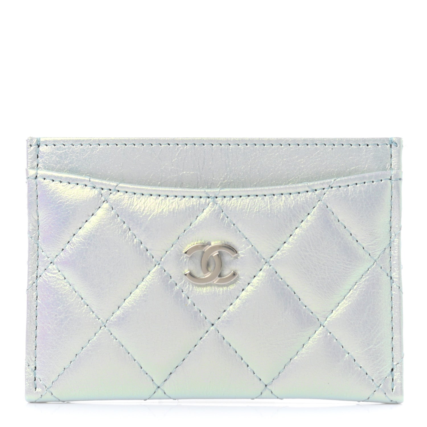 Chanel Iridescent Calfskin Quilted Card Holder Light Blue 1 of 8