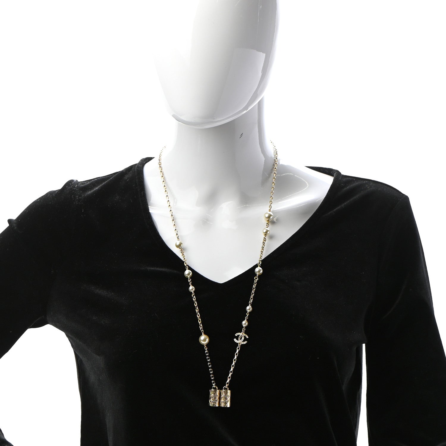 Chanel Crystal Pearl Airpod Necklace Gold 2 of 5