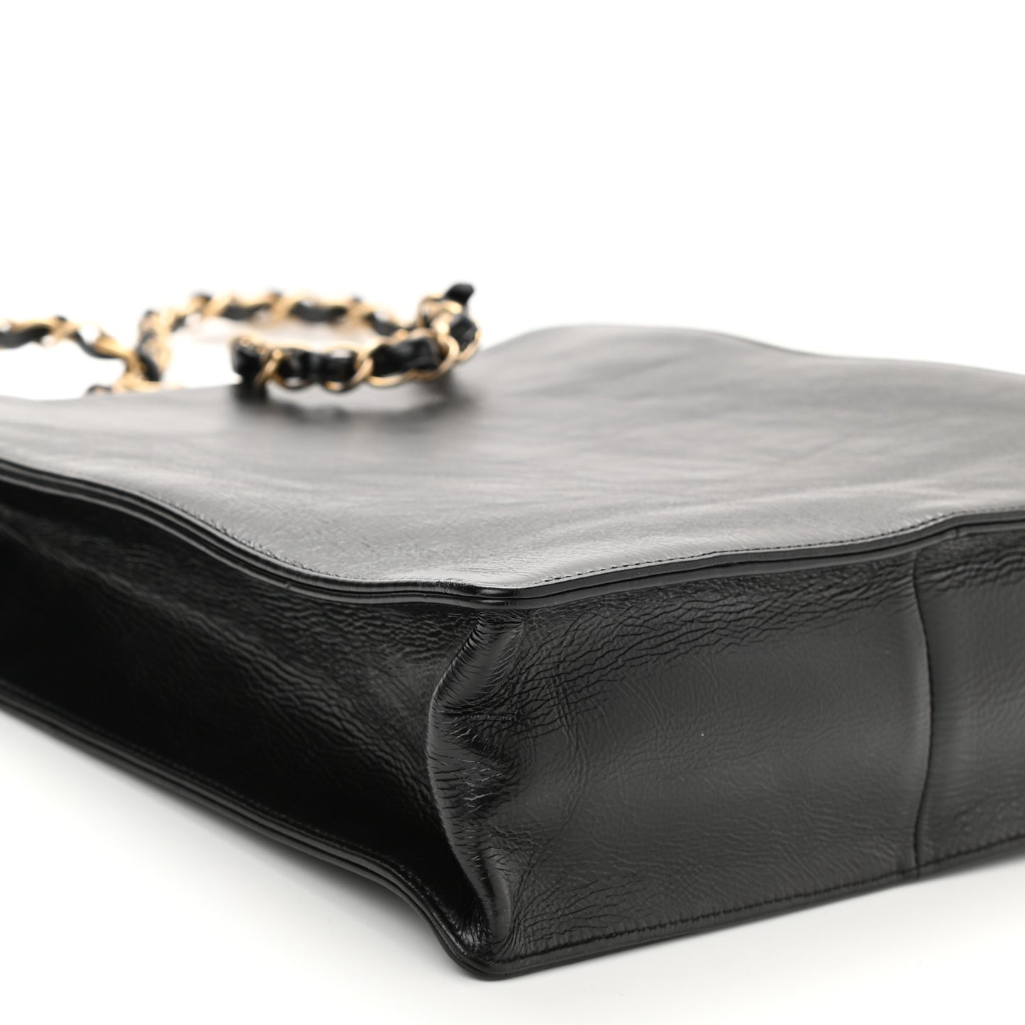 Shiny Aged Calfskin North South Shopping Bag Black