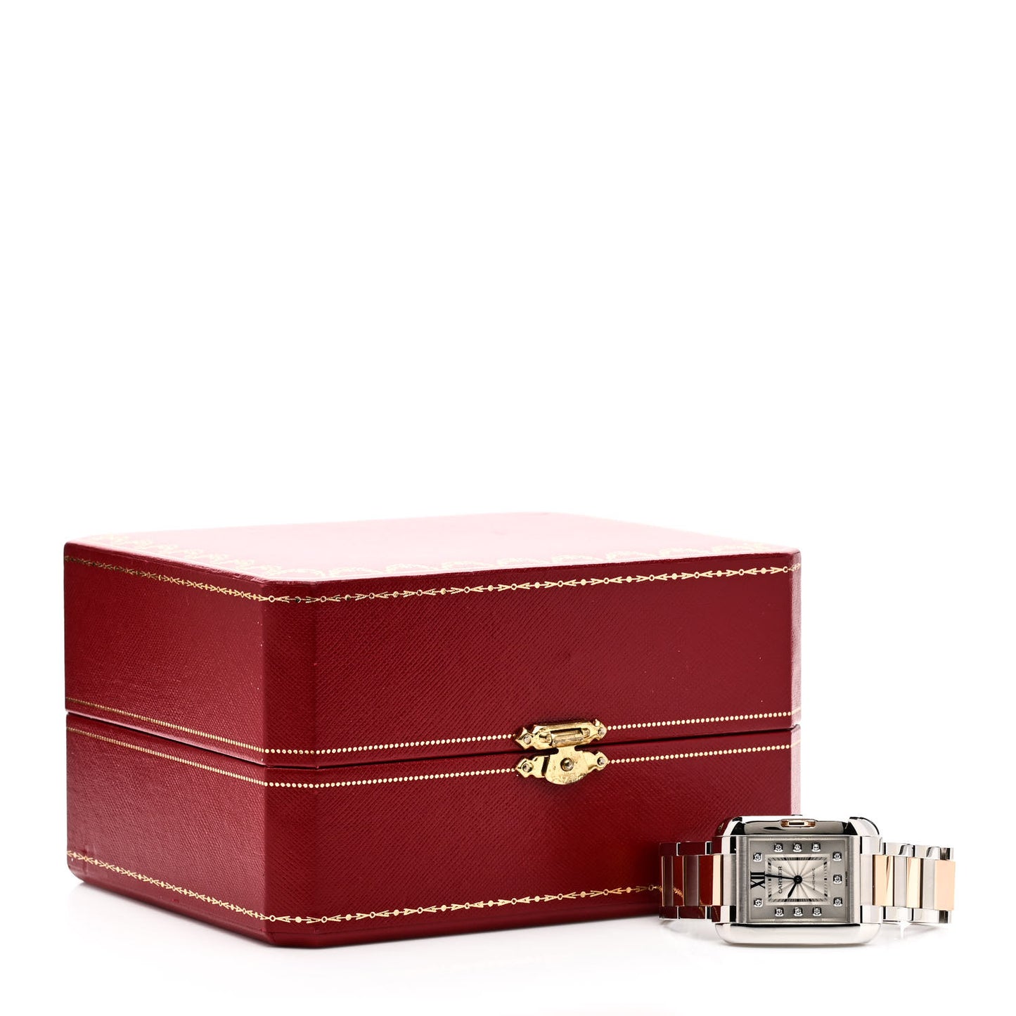Stainless Steel 18K Pink Gold Diamond 30mm Tank Anglaise Automatic Watch