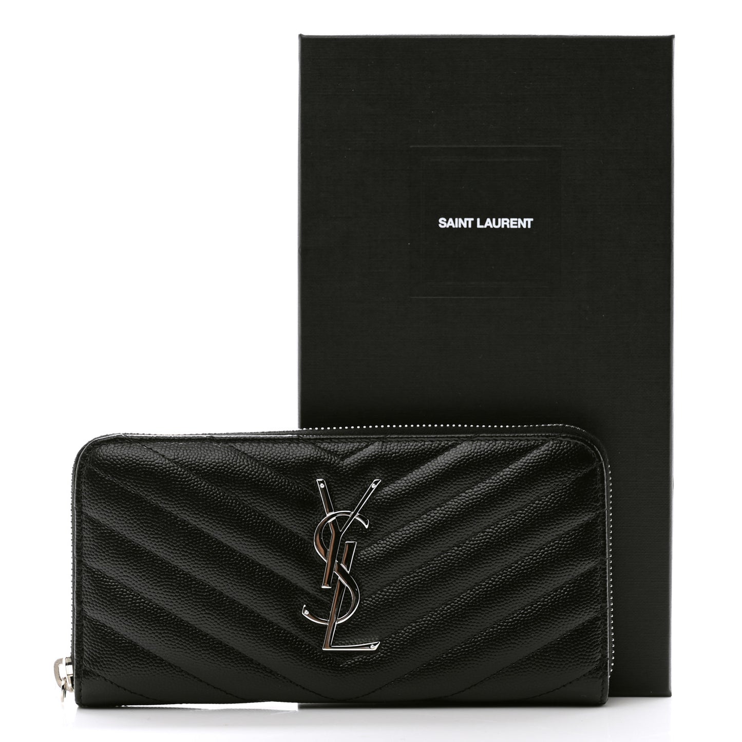 Grain De Poudre Matelasse Chevron Monogram Zip Around Wallet Black