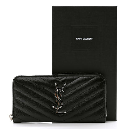 Saint Laurent Grain De Poudre Matelasse Chevron Monogram Zip Around Wallet Black 9 of 9