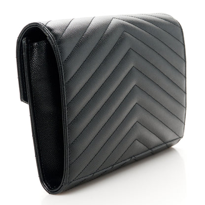 Saint Laurent Grain De Poudre Matelasse Chevron Monogram Envelope Clutch Black 3 of 10