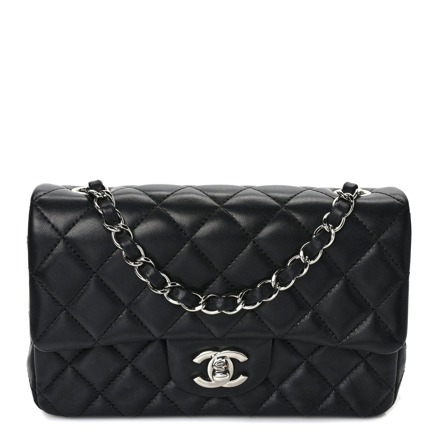 Lambskin Quilted Mini Rectangular Flap Black