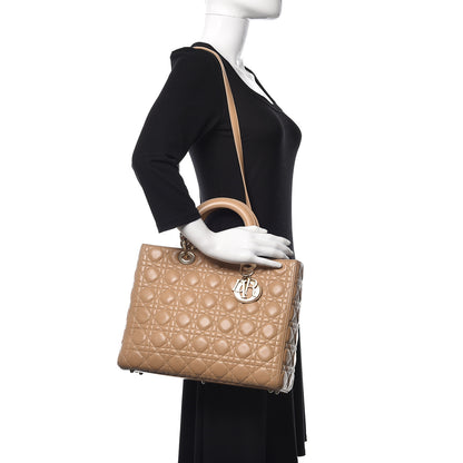 Christian Dior Lambskin Cannage Large Lady Dior Beige 2 of 13