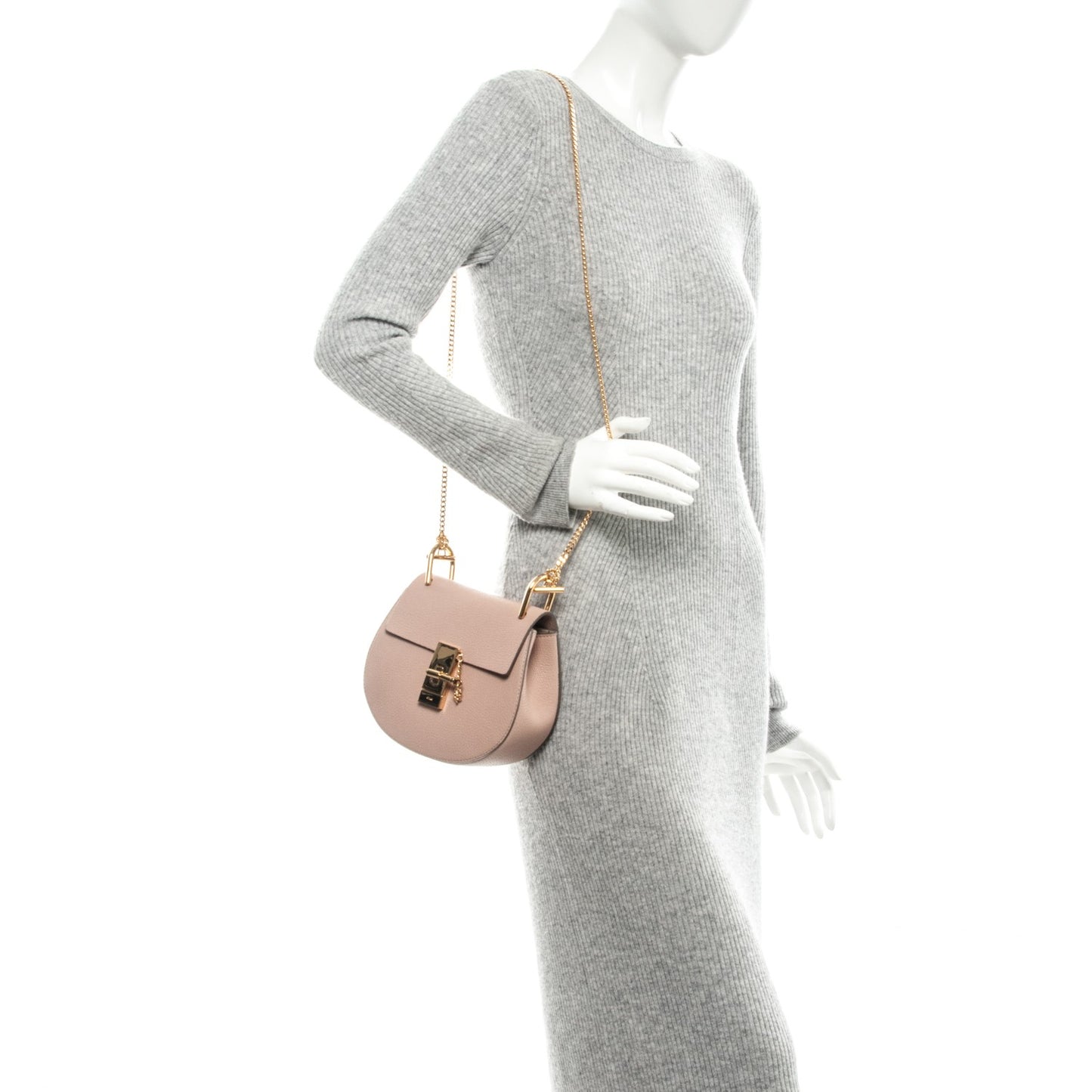 Grained Lambskin Mini Drew Shoulder Bag Cement Pink