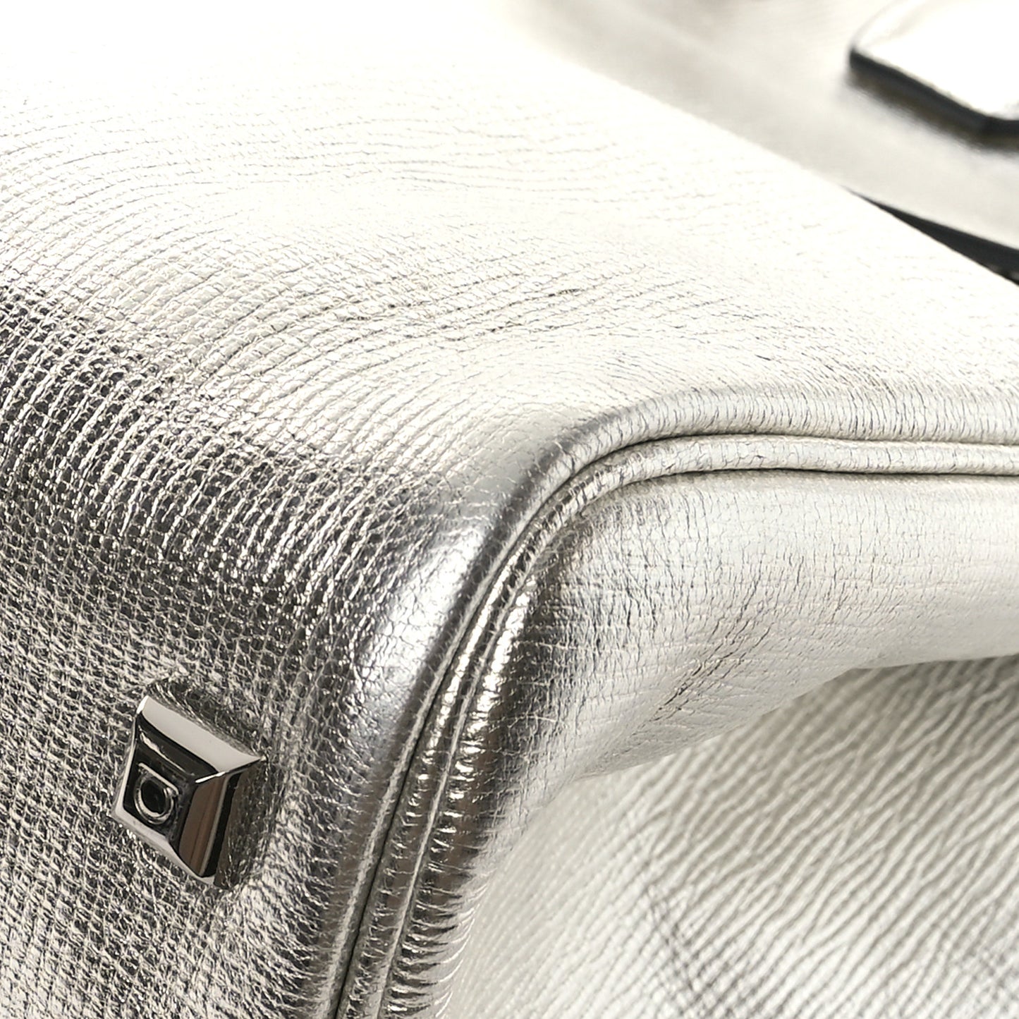 Metallic Hammered Calfskin Studio Top Handle Bag Silver