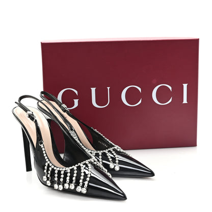 Gucci Vernice Crystal Embellished Guinevere Slingback Pumps 39.5 Black 10 of 10