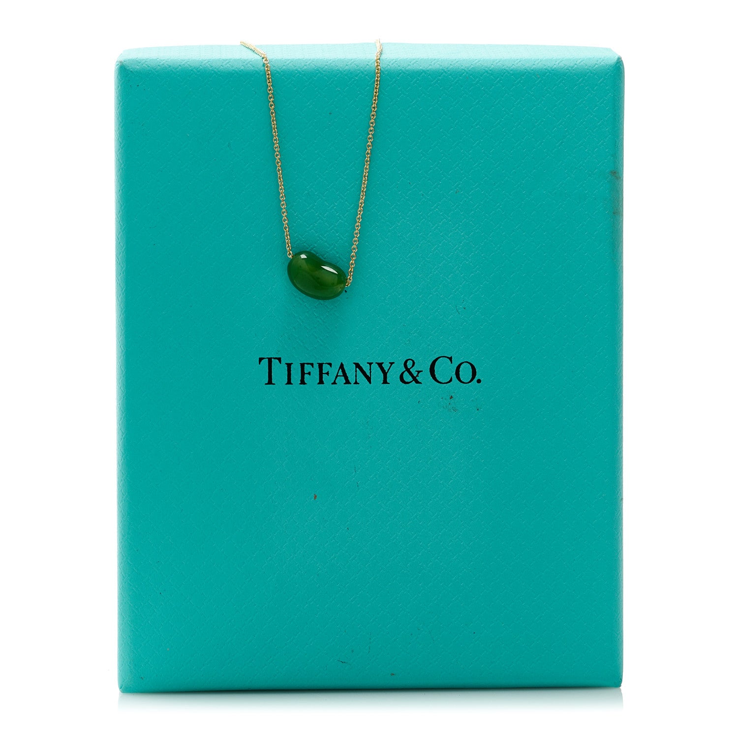 Tiffany 18K Yellow Gold Green Jade 9mm Elsa Peretti Bean Pendant Necklace 6 of 6