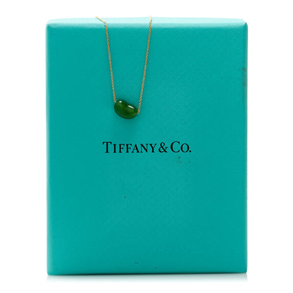 Tiffany 18K Yellow Gold Green Jade 9mm Elsa Peretti Bean Pendant Necklace 6 of 6