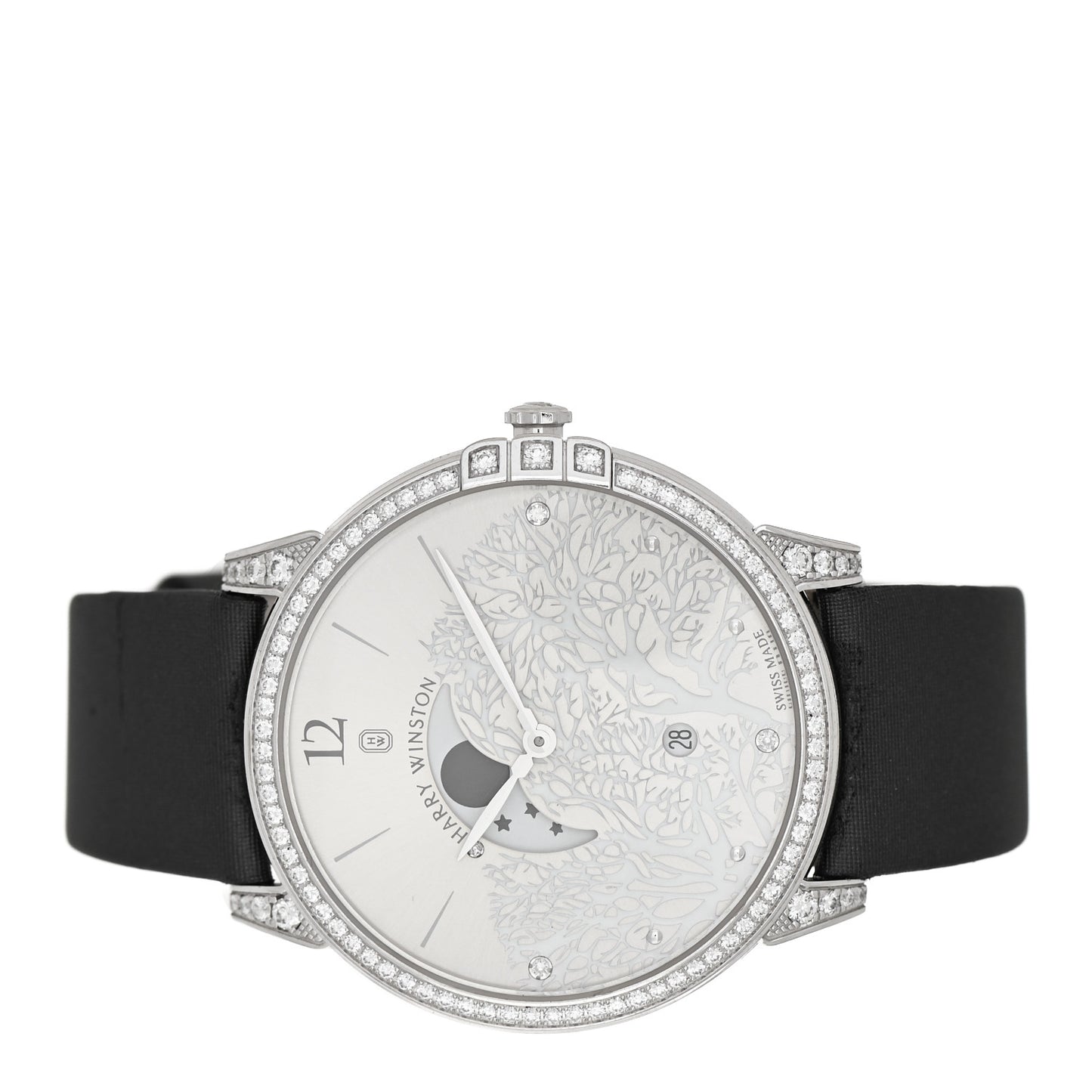 18K White Gold Satin Diamond Bezel 39mm Sunray Midnight Quartz Watch