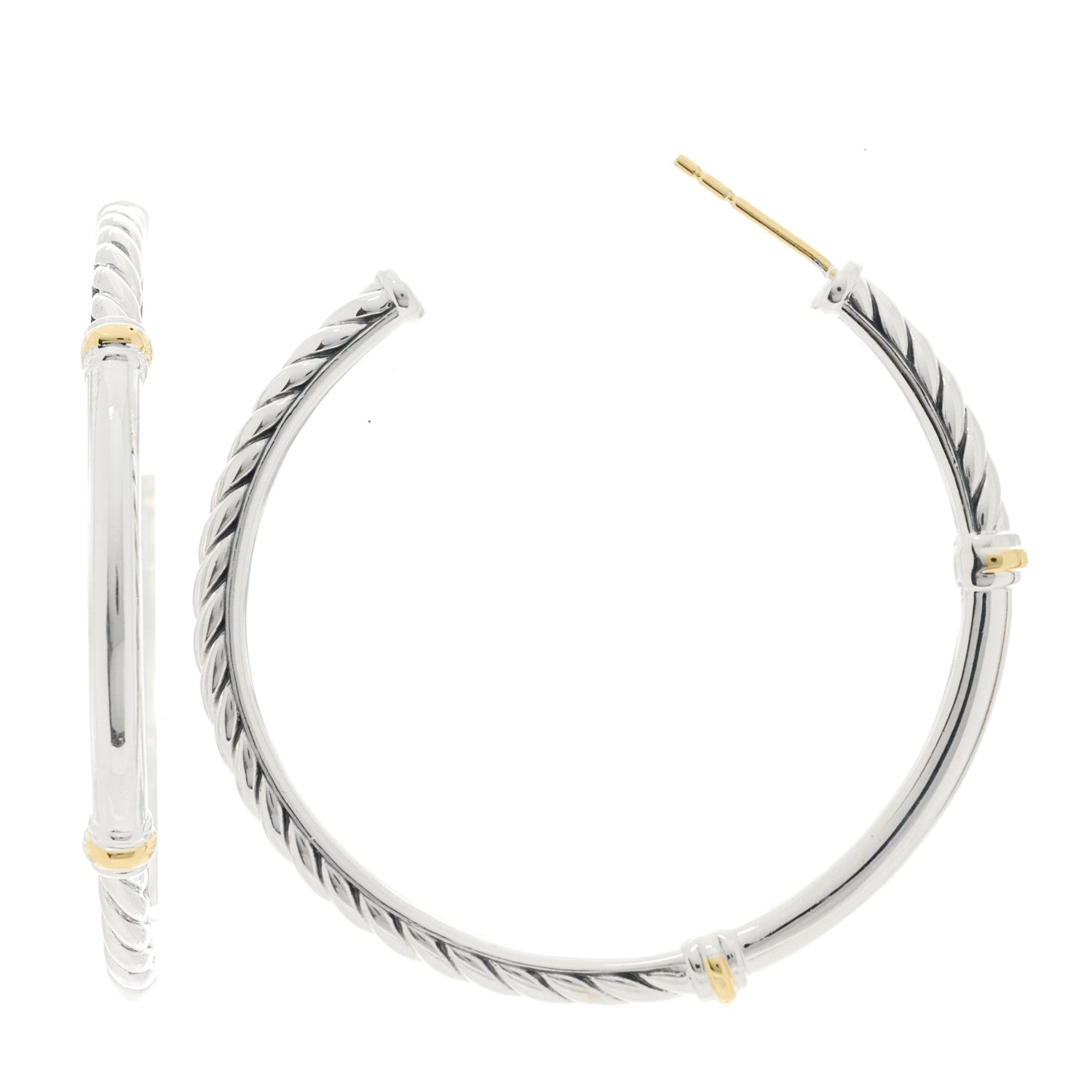 David Yurman Sterling Silver 18K Yellow Gold Metro Hoop Earrings 1 of 4