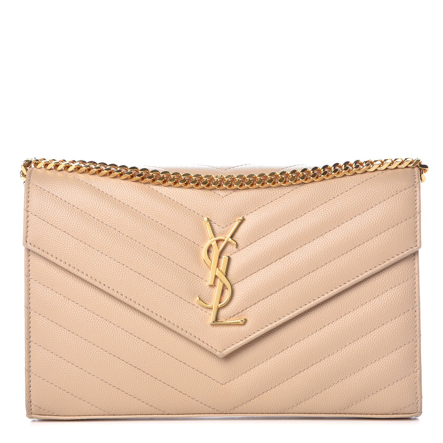 Saint Laurent Grain De Poudre Matelasse Chevron Monogram Chain Wallet Nude Powder 1 of 10