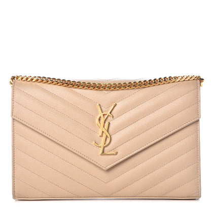 Saint Laurent Grain De Poudre Matelasse Chevron Monogram Chain Wallet Nude Powder 1 of 10