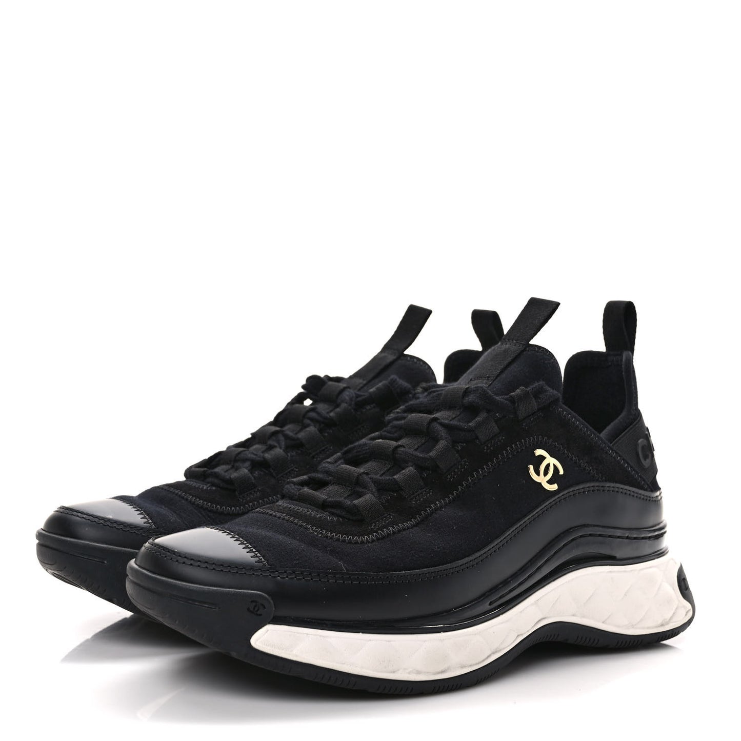 Velvet Calfskin Mixed Fibers CC Sneakers 38 Black