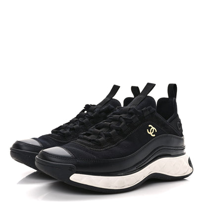 Chanel Velvet Calfskin Mixed Fibers CC Sneakers 38 Black 3 of 11