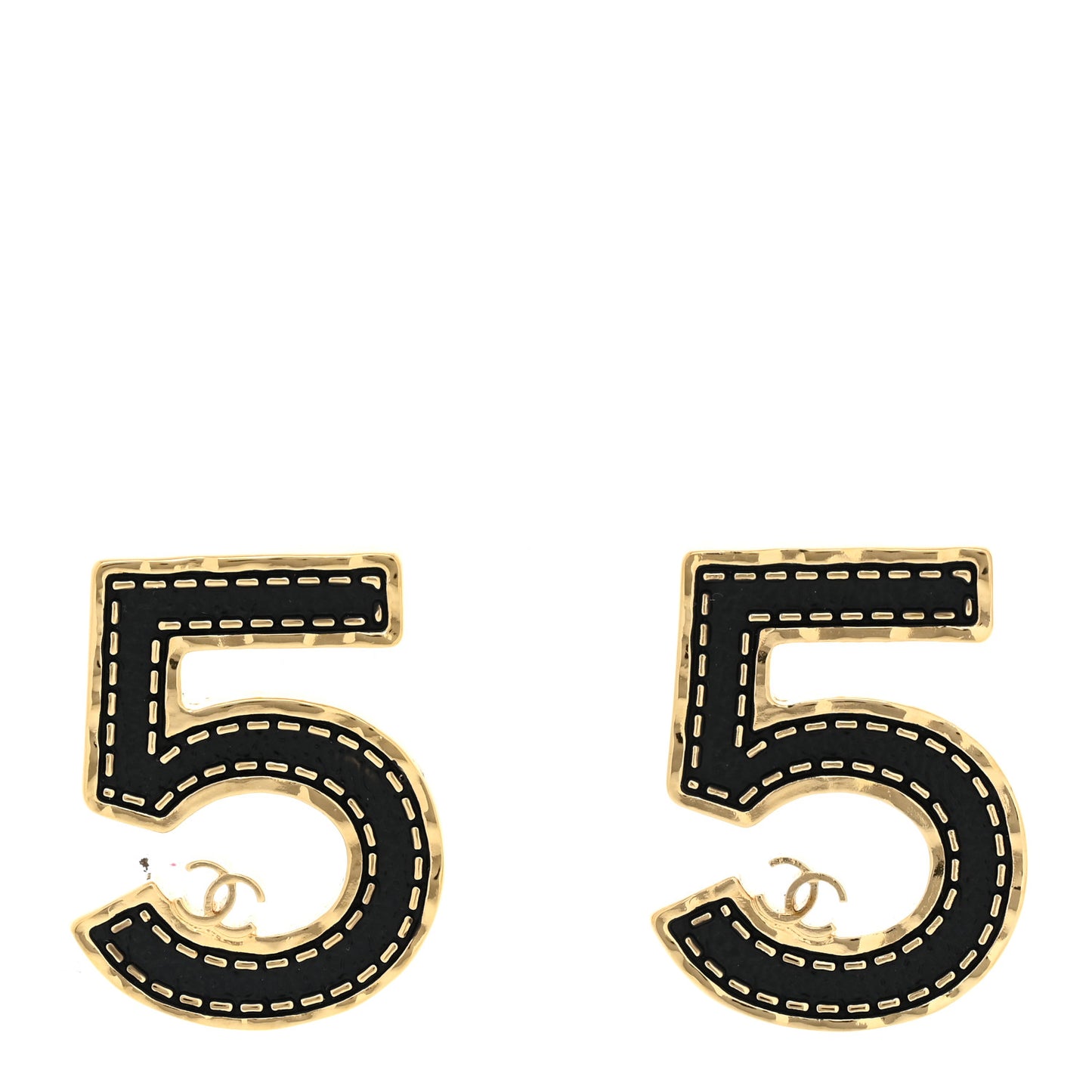 Metal CC No 5 Earrings Gold Black