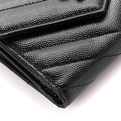 Saint Laurent Grain De Poudre Matelasse Chevron Monogram Compact Tri Fold Wallet Black 10 of 12