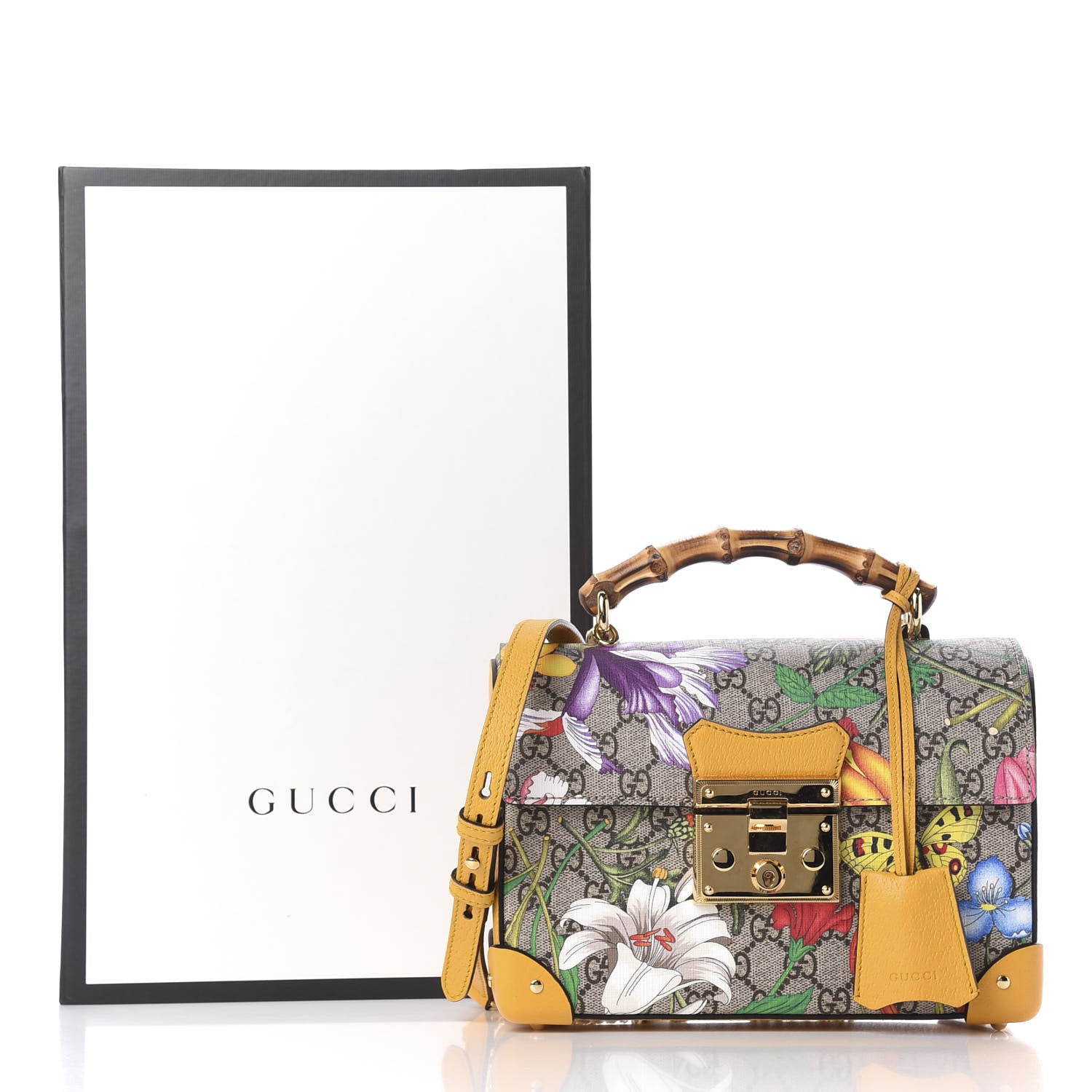 Gucci GG Supreme Monogram Flora Small Padlock Bamboo Shoulder Bag Beige Multicolor Crop 10 of 10