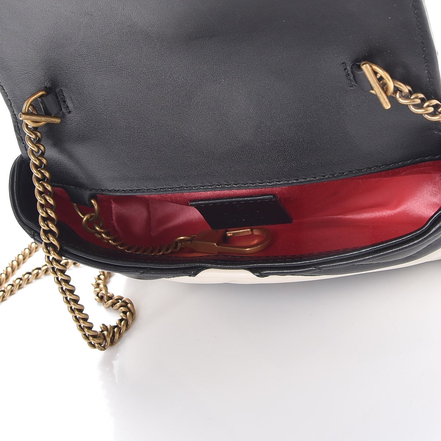 Calfskin Matelasse Super Mini GG Marmont Shoulder Bag Black White