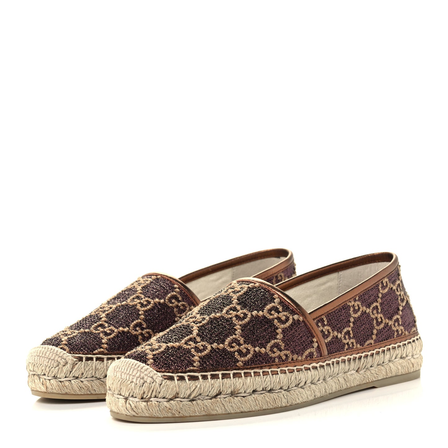 Lame Nappa GG Monogram Espadrilles 38 Brown Beige Light Bronze